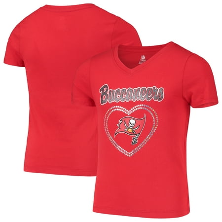 Tampa Bay Buccaneers Girls Youth Heart Logo V-Neck T-Shirt - (Best Fishing Spots In Tampa Bay)