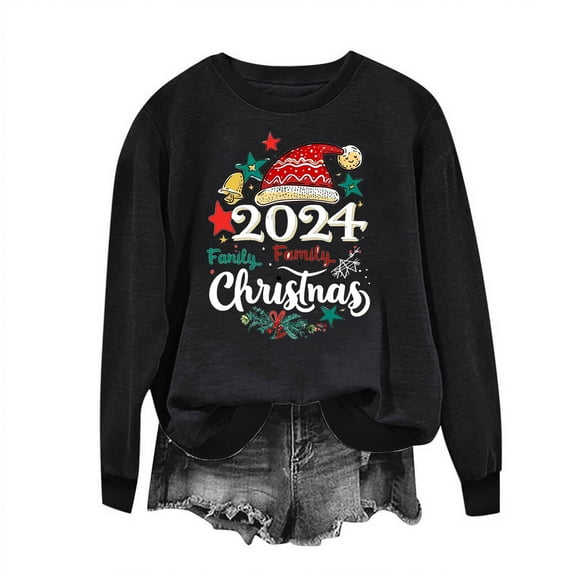 Enjoytime Christmas Sweatshirts for Women Round Neck Cute Printed Sweatshirt Top Casual Loose Fit Womens Long Sleeve Shirts