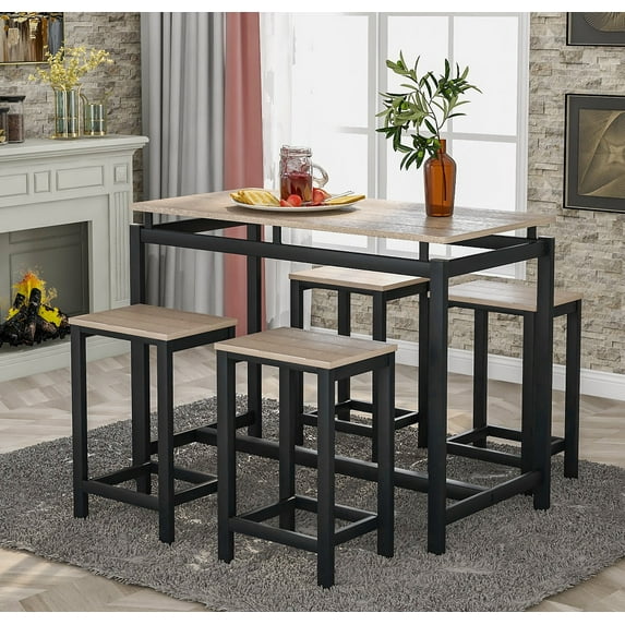 Segmart Counter Height Dining Set, 5 Piece Dining Table Set with 4 Chairs, Pub Table Set Kitchen Table Set for 4, Space-Saving Bistro Table Sets for Kitchen Dining Room Living Room, Oak, H554