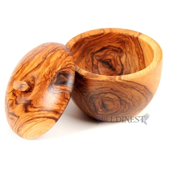 Olive Wood Sugar Bowl Apple Shaped Hand Carved Wooden Sugar Bowl