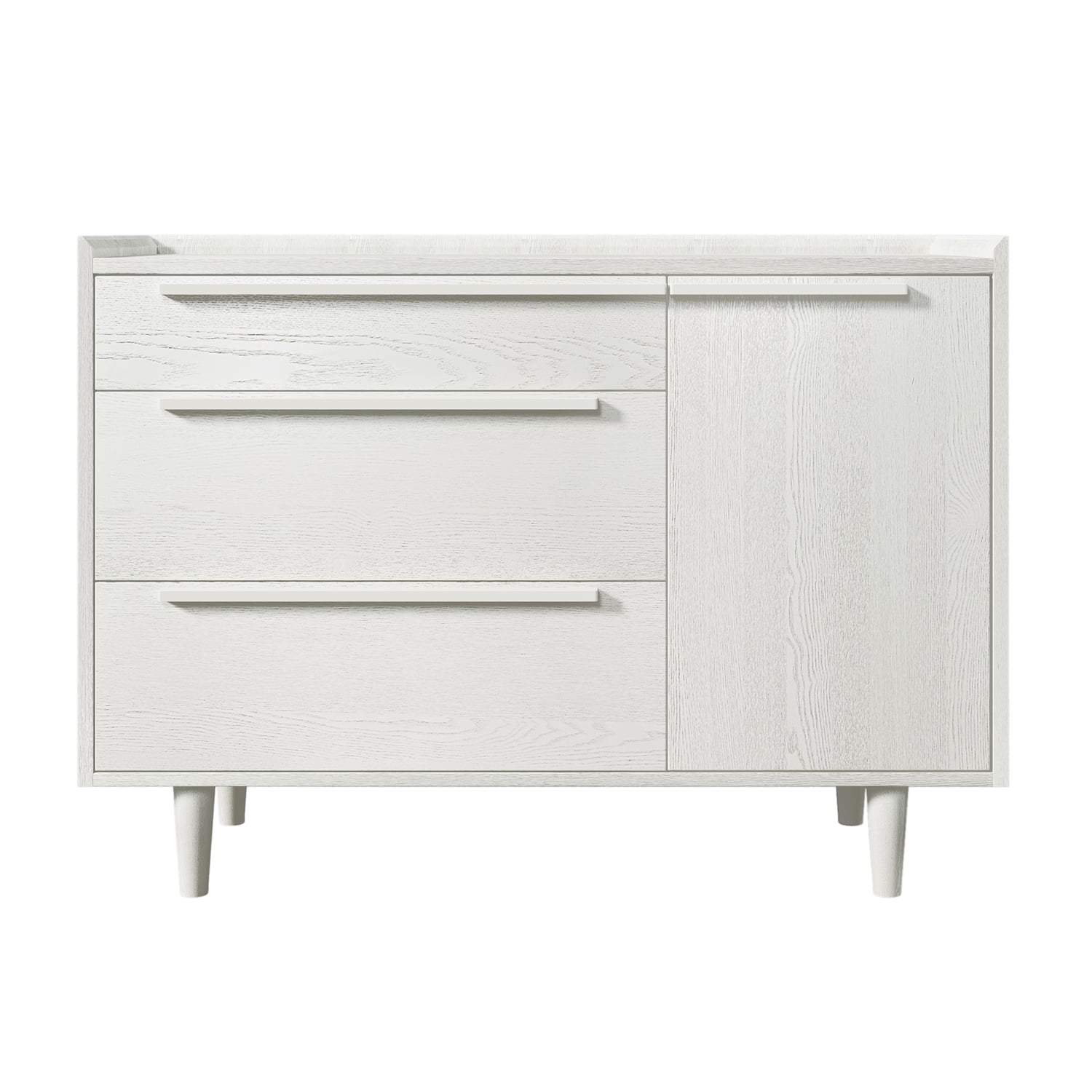 Kadyn Bedside Table, Modern Nightstand with 3-Drawer and Wood Legs, Bedside End Table for Living Room, White