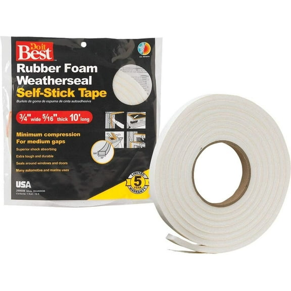 Do it Best Sponge Rubber Weatherstrip Tape, 3/4X5/16"X10' WHT TAPE