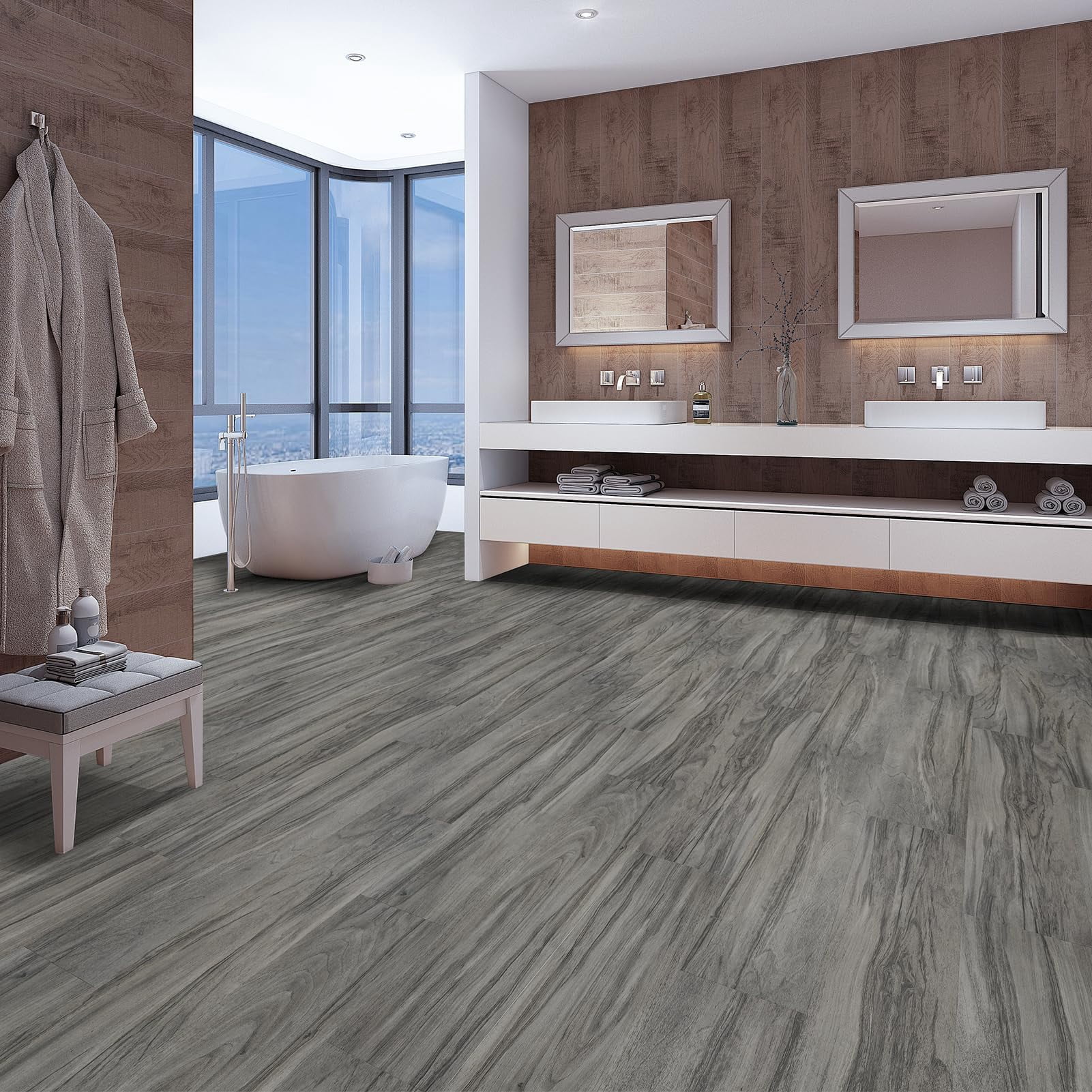 Peel And Stick Floor Tile Vinyl Flooring  Waterproof Wood Plank 36-pack 54 Sq.ft Grain Self Adhesive For Bedroom Living Room Kitchen Rv(grayish)