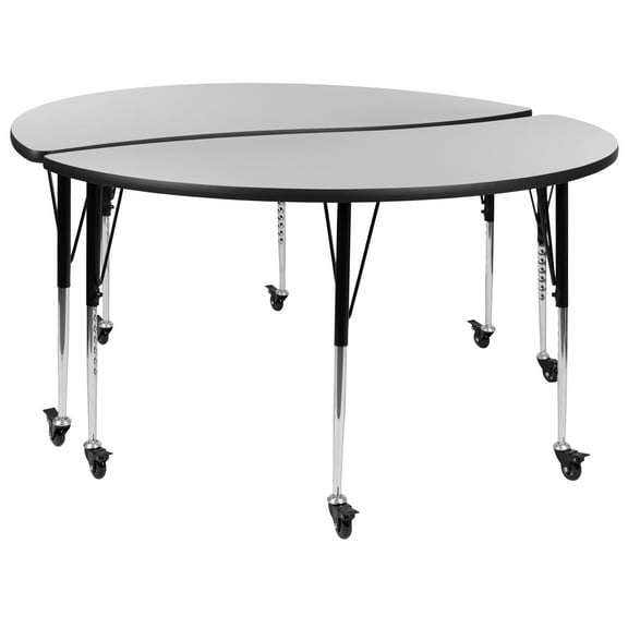 Flash Furniture Emmy 2 Piece Mobile Emmy 60" Circle Wave Flexible Grey Thermal Laminate Adjustable Activity Table Set