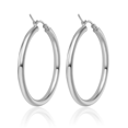 thumbnail image 3 of 14K Solid White Gold Round Medium Hoop Earrings, 3 of 11