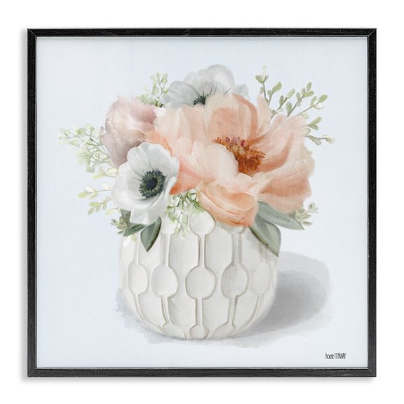 Stupell Industries Shabby Chic Cottage Florals in Geometric Vase Black Framed Giclee Art, 12 x 12, by House Fenway