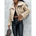 thumbnail image 6 of Lambswool Cropped Jacket Women Oversized Motorcycle Coats Fall Fashion Outfits Winter Clothes Beige S, 6 of 8