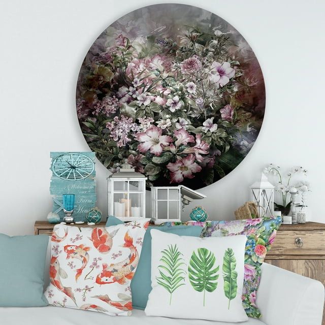 Designart - Retro Drawing of Flowers IV - Vintage Metal Circle Wall Art