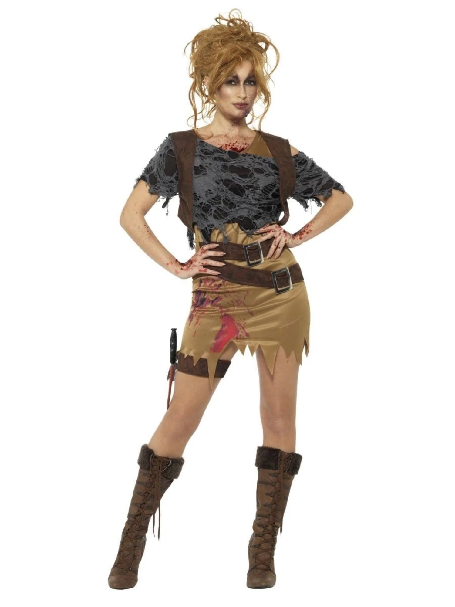 FANCY DRESS COSTUME # ADULT HALLOWEEN LADIES ZOMBIE FEMALE T-SHIRT SIZES 12-18