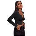 thumbnail image 2 of Puntoco Mujeres Sexy Retro Cremallera top Tee Turn-Down Collar Manga larga Mujer Blusa Liquidación Puntoco Puntoco-533, 2 of 9