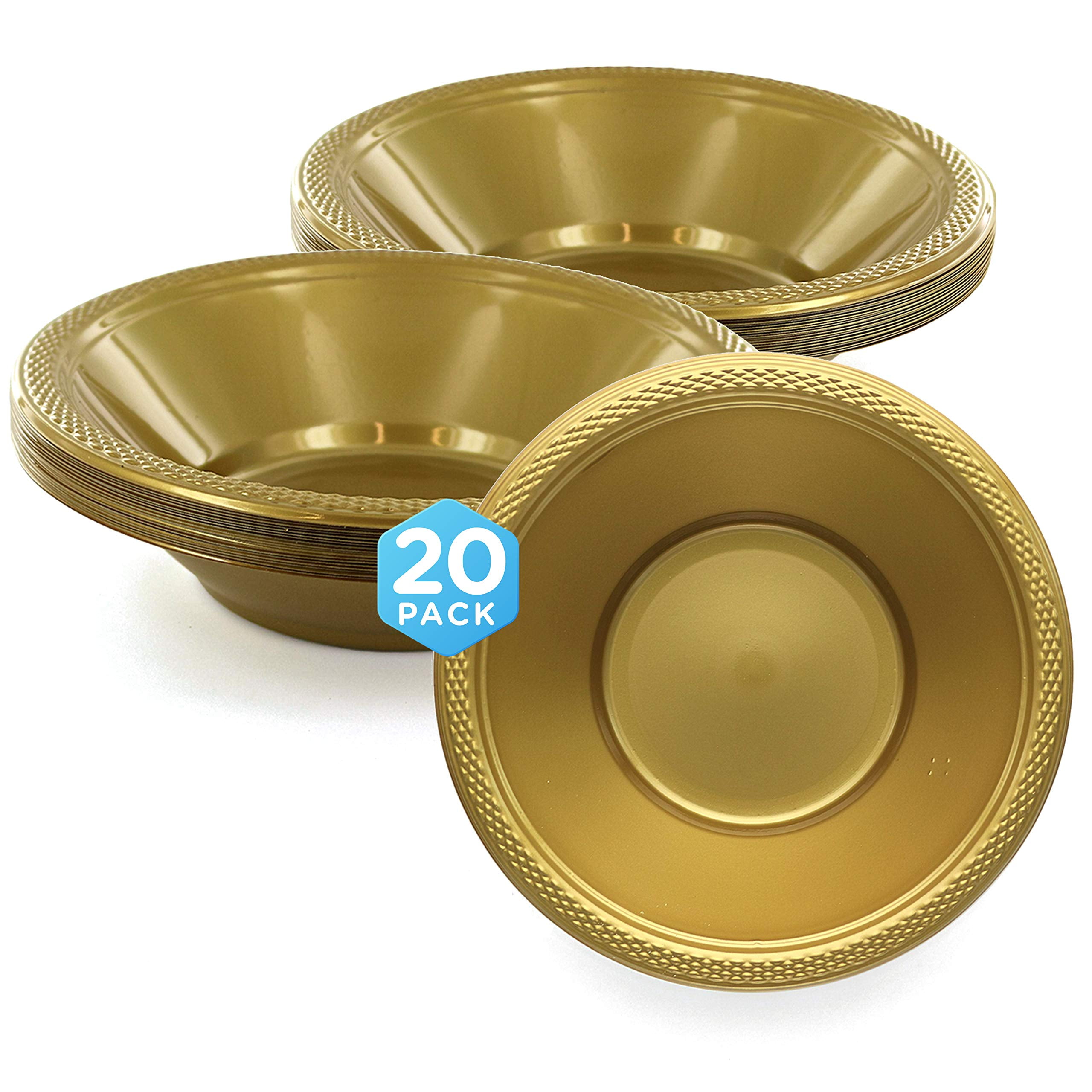 Plastic Bowls Disposable, Gold Plastic Cereal Bowls, 12 Oz Small