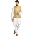 thumbnail image 2 of Men Designers Gold 2 Nehru Jacket Indian Traditional Bollywood Style Brocade Woven Embellishe, Size: 50, 2 of 6