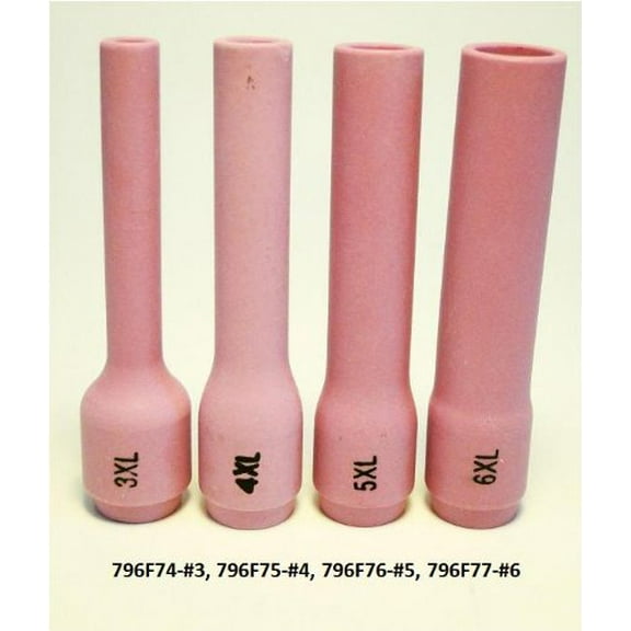 WeldingCity 4 Extra Long Ceramic Cups 796F74 796F75 796F76 796F77 (#3#4#5#6) for TIG Torch 9, 20 & 25