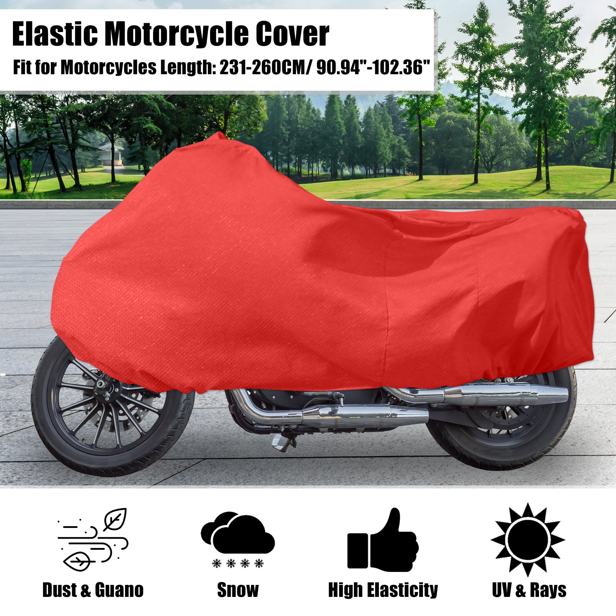 Motorcycle Cover Stretch Elastic Fabric Indoor Dust Dirt Protector Cover Fits 90.94"-102.36" Motorbikes Red XXXXL