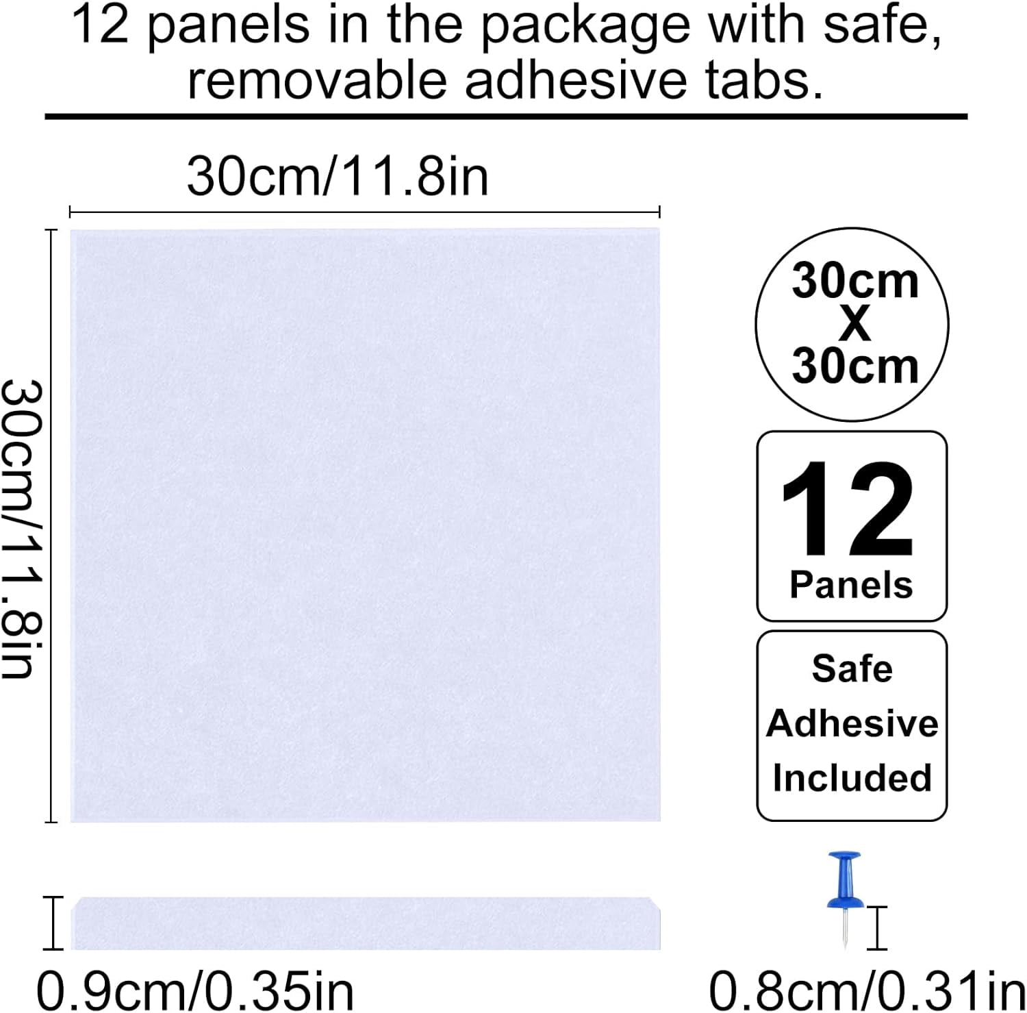 Topboutique Cork Boards for Walls 12 Pack Large Black Bulletin Board 12" x 12" Felt Wall Tiles Felt Wall Tiles with Push Pins Pin Board Cork Boards Tack Board Notice Boards for Office Home-White
