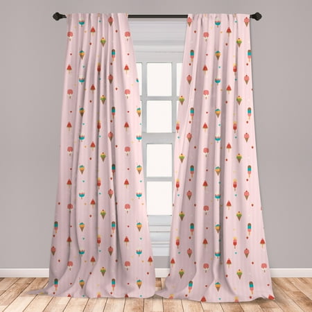Ice Cream Curtains 2 Panels Set Pastel Pink Striped Backdrop With