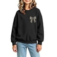 thumbnail image 5 of Risckoth Girl's Leopard Bow Print Crew Neck Sweatshirt, Long Sleeve Solid Casual Fall Winter Pullover, 5 of 7