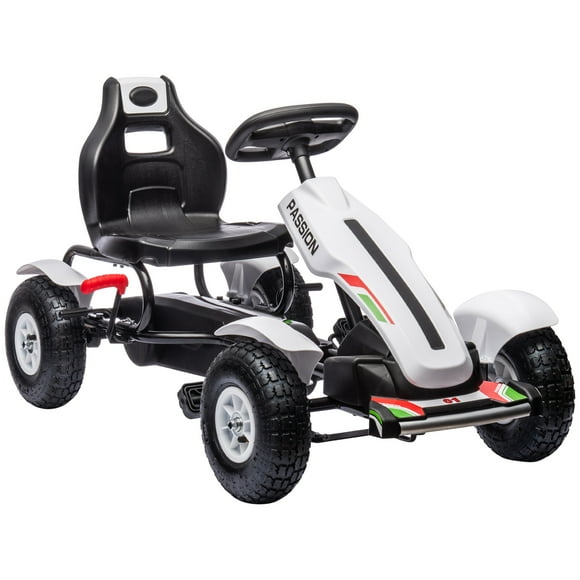 Aosom Kart à Pédales pour Enfants avec Siège Ajustable, Roues en Caoutchouc, Blanc