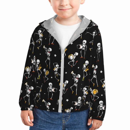 

Vsdgher Playing Music Skeletons Kids Sun Protection Hoodie with Zip Rash Guard Tops Children s Long Sleeve Sun Protection Clothing - 5 Years