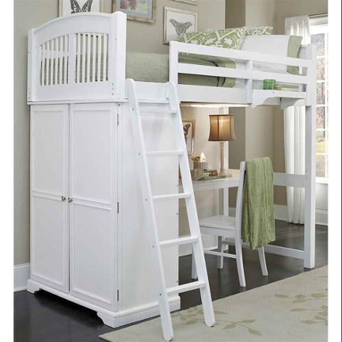 Loft Bed With Desk In White Com, Bunk Bed With Wardrobe And Desk Underneath