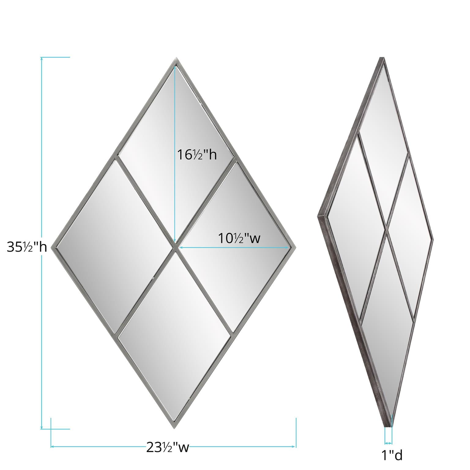 Tyler Dillon Diamond Wall Mirror with Silver Metal Windowpane Frame - 23.1/2 x 35.1/2" x 1""