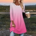 thumbnail image 2 of Zpanxa Women's Fashion Top 3/4 Sleeve Blouse Curved Hem Long Shirt Casual Crewneck Pullover Soft Stretchable Tunic Style Fall Streetwear Tops Hot Pink C S, 2 of 6