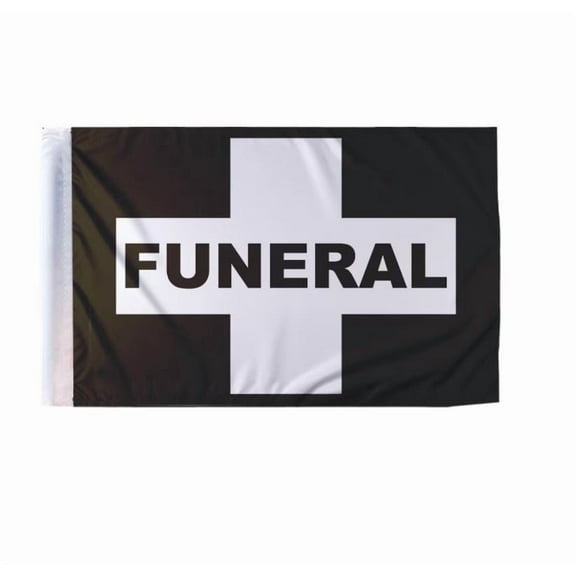 Promopatriot Memorial Service Funeral Motorcycle Flag 6x9 inch White Cross on Black,Wrap Knitted Polyester