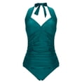 thumbnail image 6 of nerohusy Women Halter Tankini Top Two Piece Swimsuit Ruched Slimming V Neck with High Waisted Boyshorts Tummy Control Bathing Suits,Dark Blue,XXL, 6 of 9