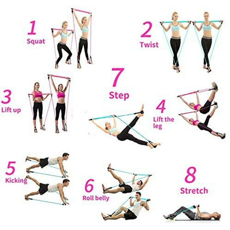 Pilates Bar with Foot Strap Resistance Band and Toning Bar Yoga