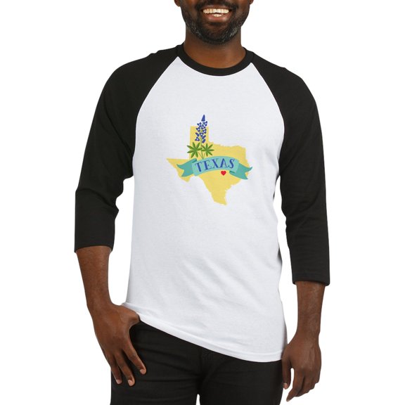 CafePress - Texas State Outline Bluebonnet Flower Baseball Jer - Cotton Baseball Jersey, 3/4 Raglan Sleeve Shirt