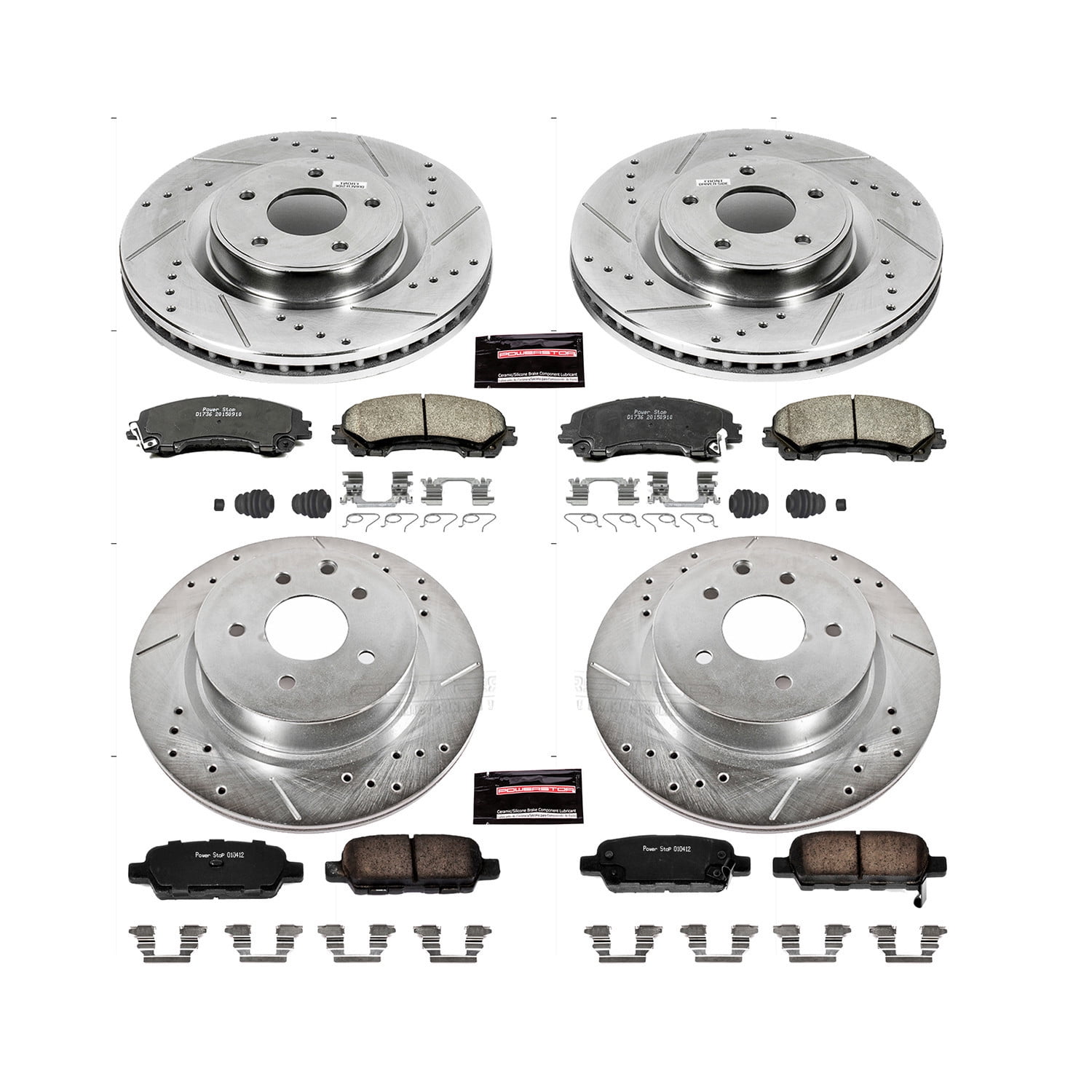 PowerStop Front and Rear Z23 Evolution Sport Carbon-Fiber Ceramic Brake Pad and Drilled & Slotted Rotor Kit Fits: INFINITI NISSAN Select Models K7584
