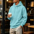 thumbnail image 3 of Men’s Loose Fit Hooded Pullover Sweatshirt, Soft Brushed Hoodie with Kangaroo Pocket & Drawstring Hood, Casual Long Sleeve Hood Top for Daily Life Sports Street Fashion Light Blue M, 3 of 10