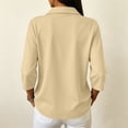 thumbnail image 5 of Garbnen Womens 3/4 Sleeve Polo Shirts Lapel Collar V Neck Womens Golf Tops Fitted Casual Breathable Office Trendy Women Blouses Beige XXL, 5 of 5