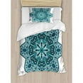 thumbnail image 3 of Mandala Duvet Cover Set, Eastern Chinese Design Lace Like Mandala with Inner Eye Fish and Paisley Art, Decorative 3 Piece Bedding Set with 2 Pillow Shams, Queen Size, Teal, by Ambesonne, 3 of 3