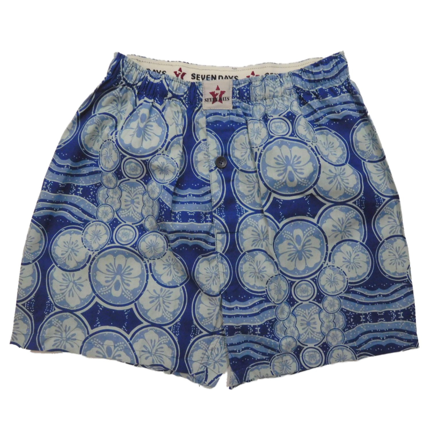 Seven Days - Mens Navy Blue/White Tropical Floral Hawaiian Boxer Shorts ...