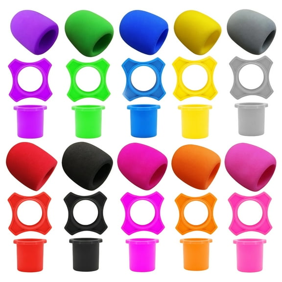 10 Sets Microphone Windscreen Foam Cover, Silicone Ring and Anti-Roll Sleeve, Colorful Mic Cover Kit for Handheld Mic, Shakeproof Dustproof Mic Protector for Stage, Karaoke, Podcast Use