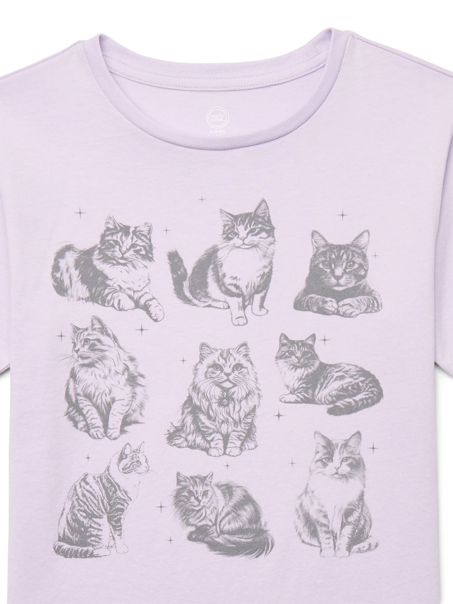 Wonder Nation Girls Cats Graphic Tee with Short Sleeves, Sizes 4-18