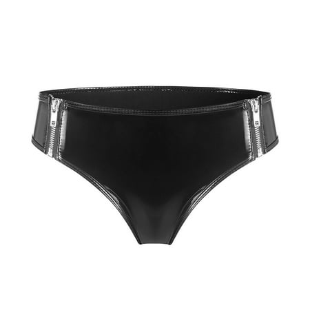 Gunia Women Lingerie Wedding High Gloss Leather Zipper Opening Shorts Underwear for Party Date Night