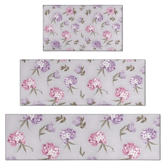 Pioneer Flower Floral Print Pattern Kitchen Rugs Sets Of 3,Kitchen Runner Rugs Non Skid Washable,Decorative Kitchen Floor Mats for Kitchen,Sink,Laundry,17"x30" 17"x47" 17"x59"