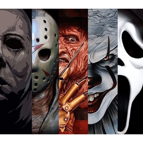 5D Diamond Art Painting Horror Movie, Paint with Diamonds Art Cartoon, Full Drill Round Rhinestone Craft Canvas for Home Wall Decor Gift 12x16 inch