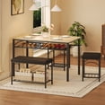 thumbnail image 3 of 4-Piece Space-Saving Dining Table Set for 4 – Modern Wood & Metal Table – Upholstered Bench, 2 Stools, Storage Rack – Compact for Apartments & Dining Rooms – Teak Oak Top + Black Legs, 3 of 8
