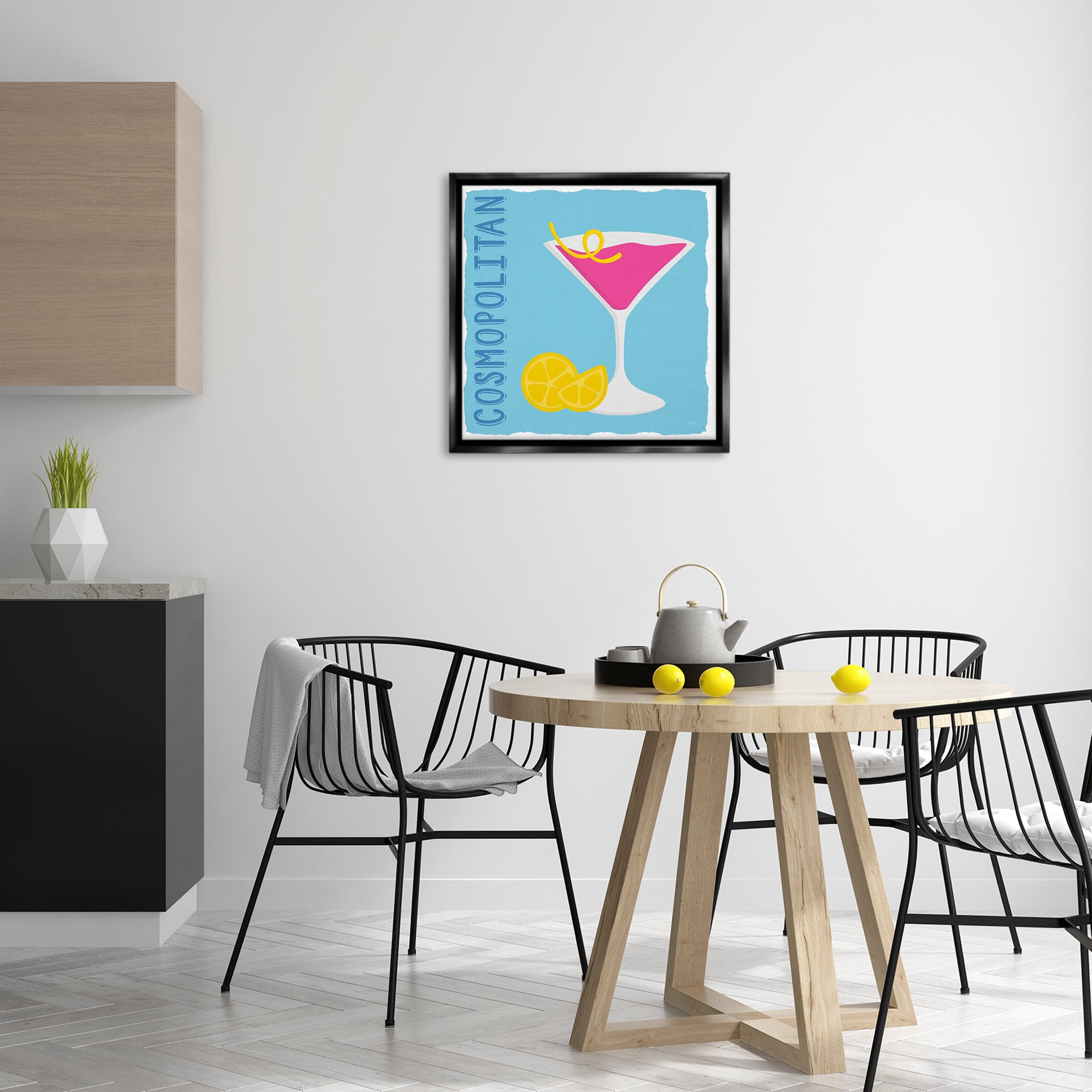 Stupell Industries Cosmopolitan Cocktail Drink Food & Beverage Painting Black Floater Framed Canvas Art Print Wall Art, 25 x 25