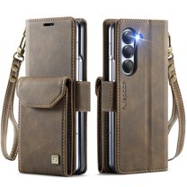 ShieldPlus for Samsung Galaxy Z Fold 6 Case Wallet with RFID Blocking Card Pocket, Retro PU Leather Strap Wristlet Flip Case with Magnetic Closure and Card Holder for Men Women,Brown