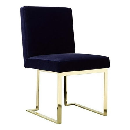 Boly 24 Inch Side Dining Chair Set of 2- Navy Blue Velvet- Gold Cantilever