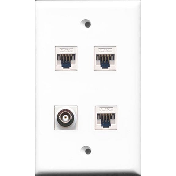 RiteAV - 1 Port BNC 3 Port Cat5e Ethernet White Wall Plate