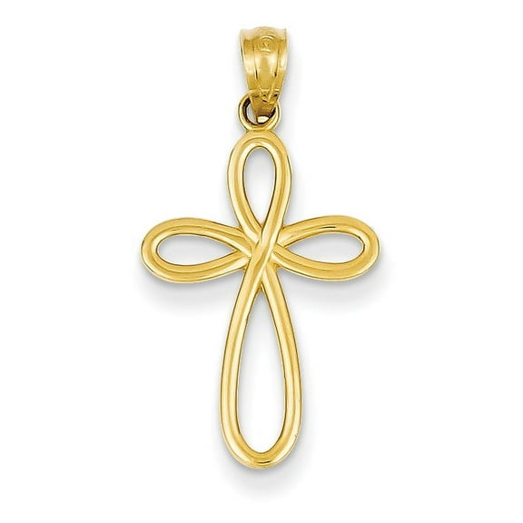 14k Yellow Gold Ribbon Latin Cross Pendant