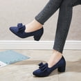 thumbnail image 2 of Xiaoxatg Women's Comfortable -On Round Head Bow Casual Heel Shoes for Fashionable Style 7.5 Dark Blue, 2 of 9