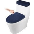 thumbnail image 2 of Zhuge 2-Piece Stretch Toilet Cover Set, Jacquard Polyester Spandex Toilet Lid & Tank Cover, Elastic Bottom Machine Washable Bathroom Protector Decor, Dark blue, 2 of 4