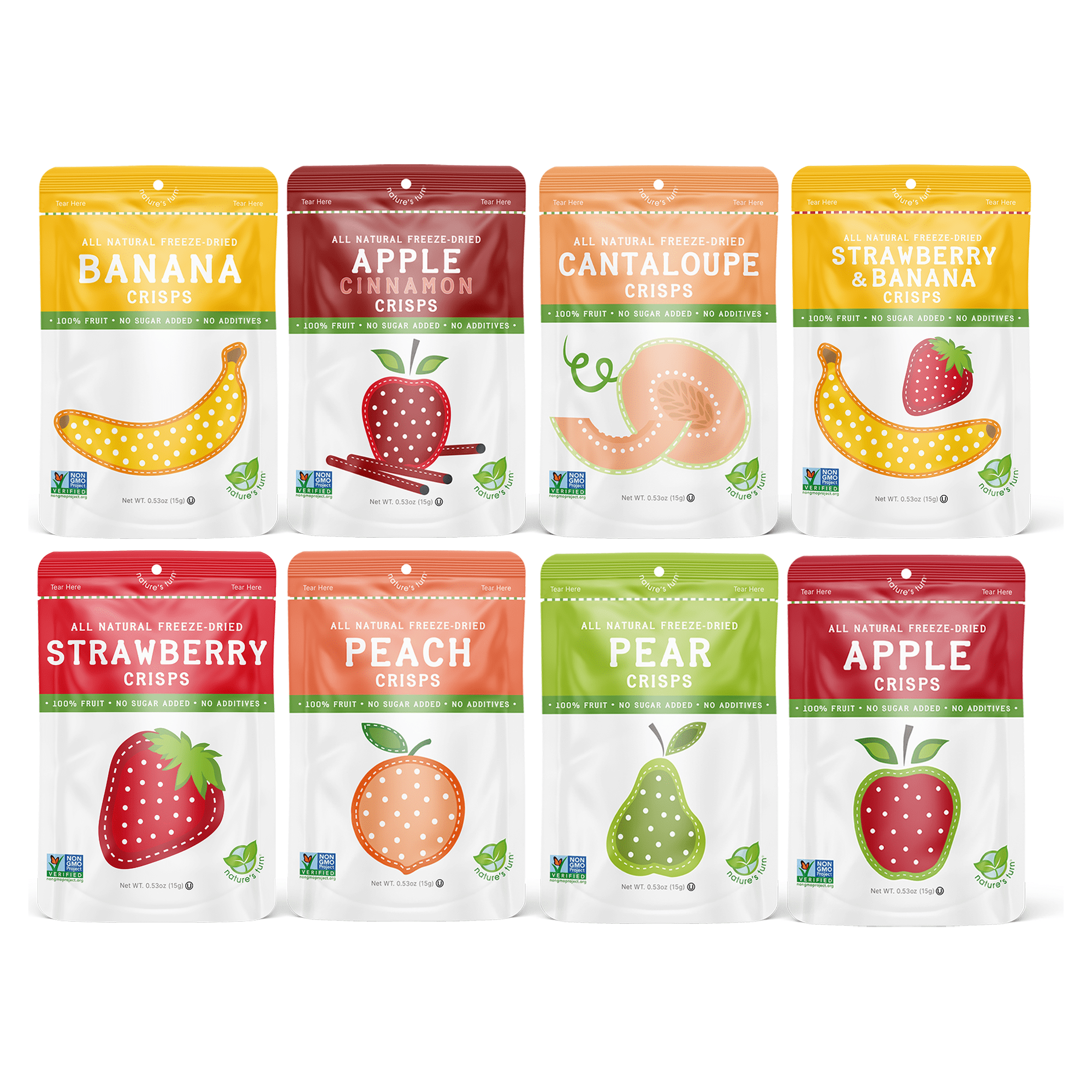 Nature’s Turn Freeze-Dried Fruit Crisps Sampler Variety Pack, No Added Sugar, Healthy Natural Fruit Crisp Snack for School Lunch, 8 Pack (1.2oz Each)