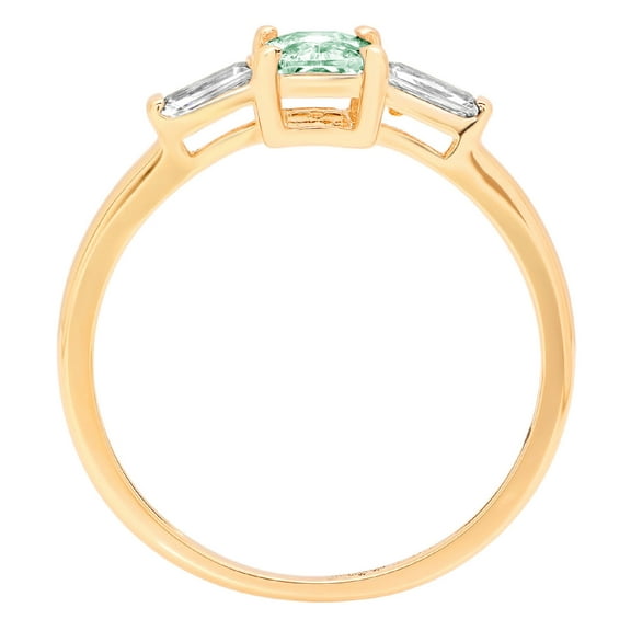 0.8 ct Emerald Cut Simulated Green Diamond Three-Stone Engagement Ring for Women in 18K Yellow Gold